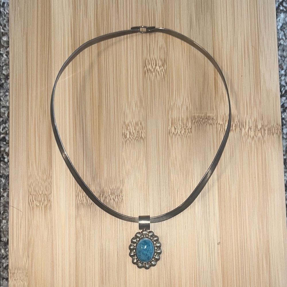 Vintage .925 Sterling Silver Necklace with Turquoise Pendant